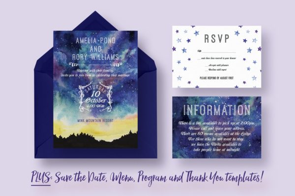 星空主题婚礼邀请函制作设计模板 Starry Sky Wedding Suite