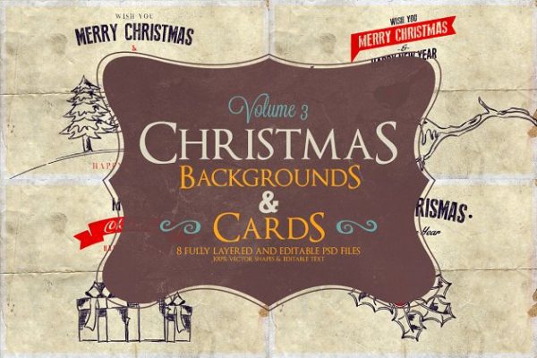 圣诞节主题背景&卡片模板v3 Christmas Background & Cards Vol.3