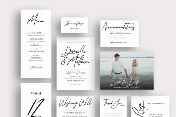 简约婚礼邀请函制作设计套件 Typography brush script invitations