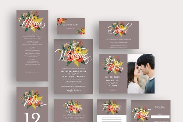 鲜花盛开婚礼邀请函制作设计模板 In Between the Blooms Invitations