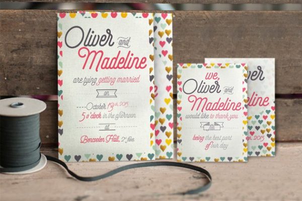 简约风格别致字体排版婚礼邀请函制作设计模板 3 Fun Pattern Wedding Suite