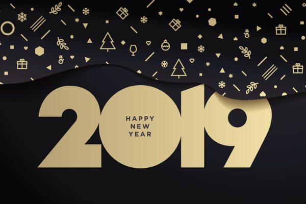 2019年新年数字年会贺卡制作海报设计模板 Happy New Year 2019