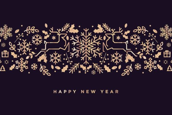 2019年新年贺卡制作海报金箔装饰元素矢量图形 Happy New Year 2019