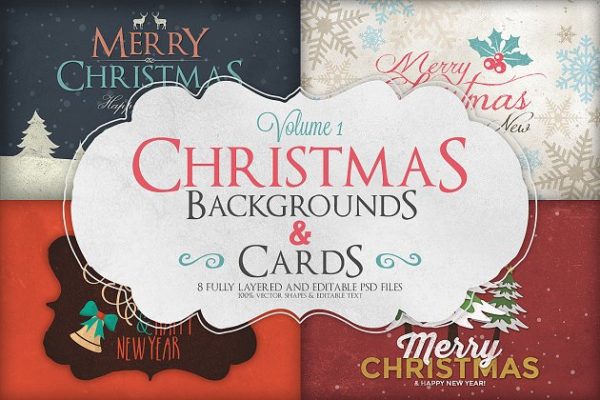 圣诞节节日主题背景&贺卡制作模板v1 Christmas Background & Cards Vol.1