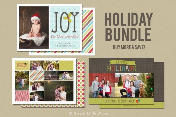 圣诞节日贺卡制作卡片模板 Christmas Card Template Bundle