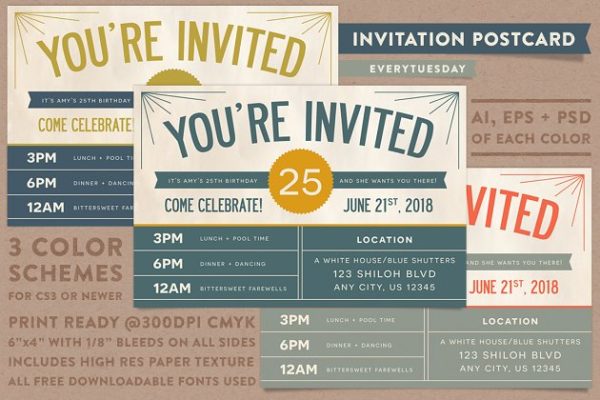 复古风格明信片邀请函制作设计模板 Invitation Postcard Template