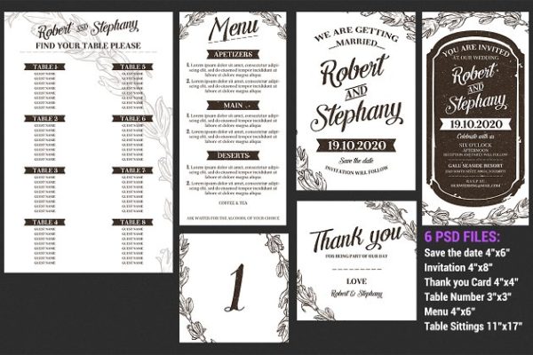 复古婚礼邀请函制作设计模板套装 Vintage Wedding Invitation Set