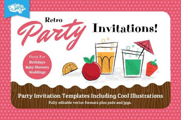 复古风格儿童派对聚会邀请函制作 Retro Children’s Party Invitations