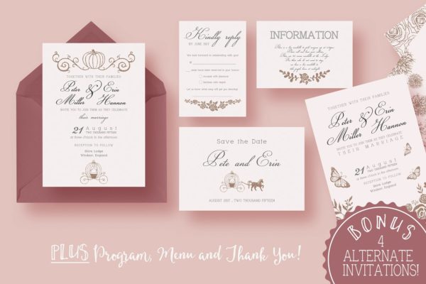 童话故事婚礼邀请函制作设计模板套装 Fairy Tale Wedding Suite