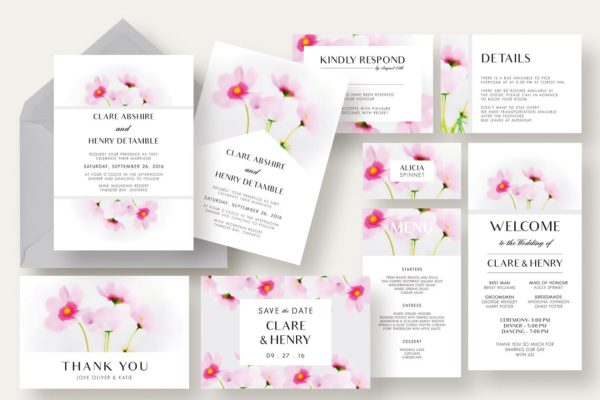 花卉婚礼邀请函制作套装 Cosmos Flower Wedding Suite