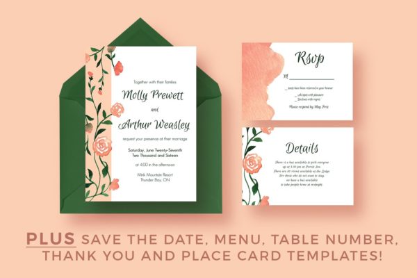 花卉藤边婚礼邀请函制作设计模板套装2.0 Flower Garland Wedding Suite 2.0