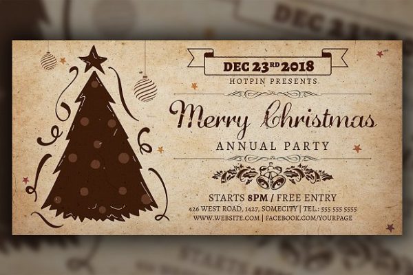 复古圣诞邀请贺卡制作模板 Vintage Christmas Invitation Flyer