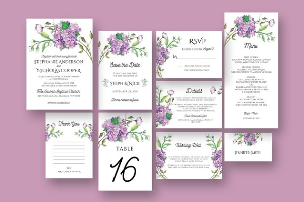 手绘花卉结婚邀请函制作设计套件 Hydrangea Wedding Invitation Suite