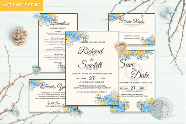 手绘水彩花卉风格婚礼邀请函制作套装