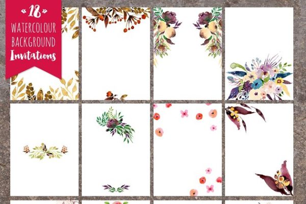 18款水彩花卉邀请函制作背景素材 18 Invitation backgrounds