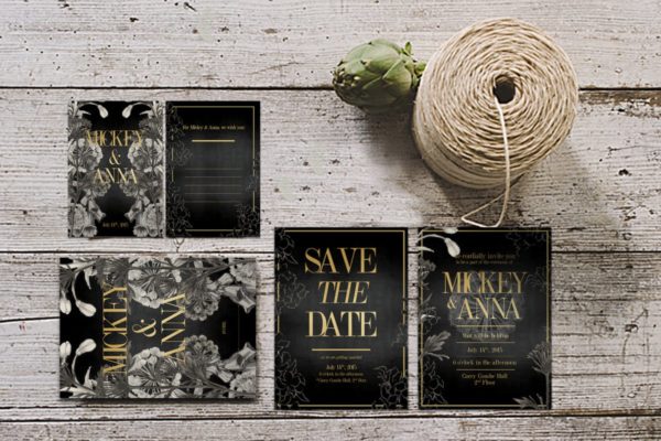 经典优雅叶子婚礼邀请函制作模板 Classic Foliage Wedding Invitation