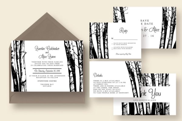 朴素森林主题婚礼邀请函制作设计模板套装 Walk in the Woods Wedding Suite