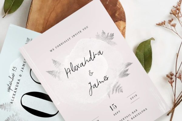 水彩小树枝婚礼邀请函制作设计模板 Watercolor Sprigs Wedding Invitation Suite