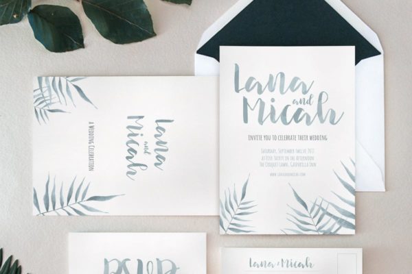 水彩叶子婚礼请柬套装模板 Watercolor Foliage Wedding Invitation