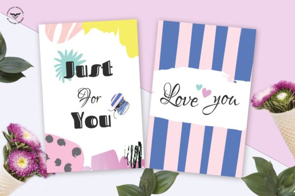 情人节涂鸦插画图案贺卡制作PSD模板 Valentines Day Greeting Card Template