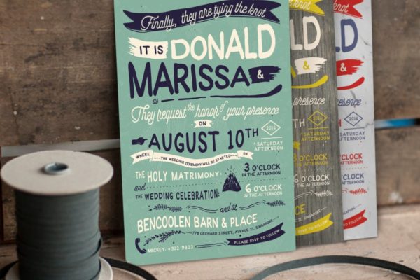 复古手写字体婚礼邀请函制作设计模板套装Vol.2 Vintage Hand Lettering Wedding Invitation Vol II