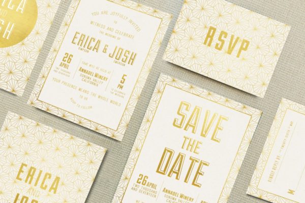 优雅金箔几何图形邀请函制作设计模板 Elegant Geometric Invitation
