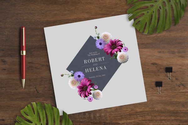 鲜花婚礼请柬/贺卡制作设计模板 Floral Wedding Invitation Card
