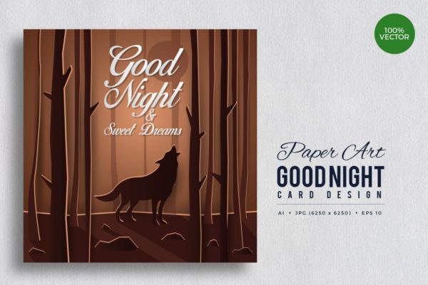 剪纸艺术晚安贺卡制作矢量模板v4 Paper Art Good Night Vector Card Vol.4