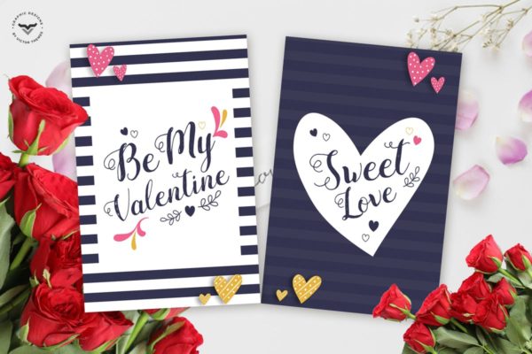 条纹风格情人节贺卡制作PSD模板 Valentines Day Greeting Card Template