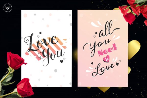 粉色系情人节贺卡制作设计PSD模板 Valentines Day Greeting Card Template