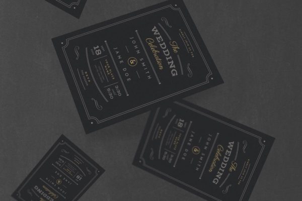 复古黑色婚礼邀请函制作PSD模板 Vintage Black Wedding Invitation