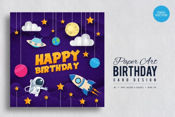 剪纸艺术生日快乐矢量贺卡制作设计模板v6 Paper Art Happy Birthday Vector Card Vol.6