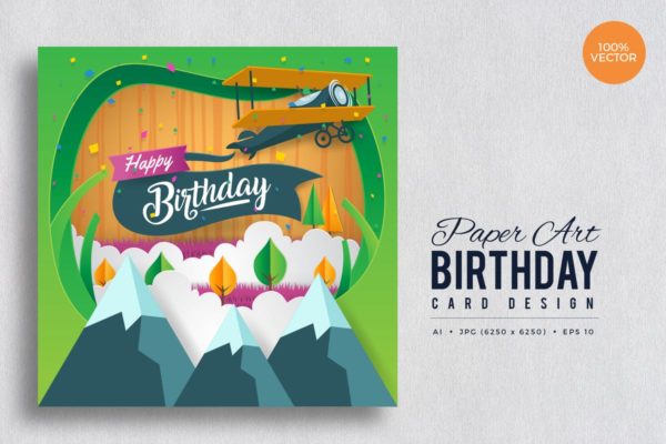 剪纸艺术生日快乐矢量贺卡制作设计模板v5 Paper Art Happy Birthday Vector Card Vol.5