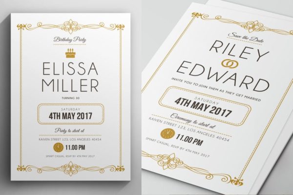 简约文字排版风格婚礼婚宴邀请函制作设计模板 Simple Elegant Invitation