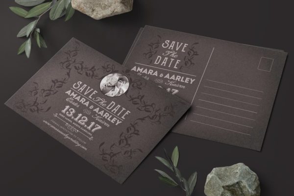 复古风生日/婚礼邀请函制作模板素材 Vintage Save the Date Post Card