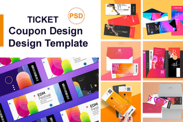 多彩创意的门票/入场券/优惠券/邀请函制作设计模板套装[PSD]