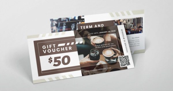 咖啡厅礼品券/优惠券设计AI&PSD模板 Coffeeshop AI and PSD Gift Voucher