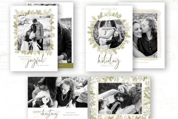 干净利落的圣诞贺卡制作模板包  Christmas Card Template Bundle