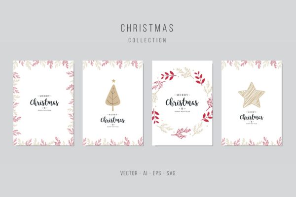 圣诞贺卡制作矢量设计模板素材v6 Christmas Vector Card Set. vol.6