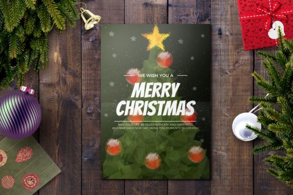 抽象手绘圣诞树圣诞节贺卡制作设计模板 Christmas Card Template