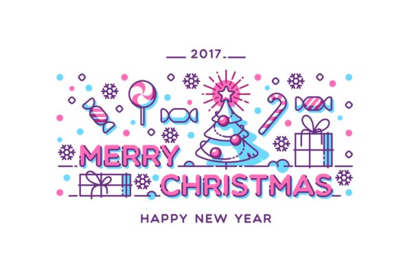 糖果设计风格圣诞快乐/新年贺卡制作设计模板 Merry Christmas and New Year greeting card