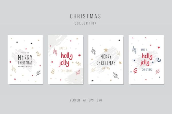 圣诞贺卡制作矢量设计模板素材v5 Christmas Vector Card Set. vol.5