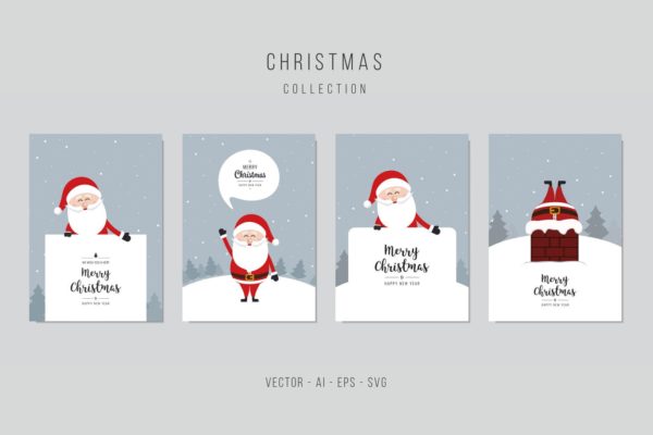 圣诞老人圣诞节贺卡制作矢量设计模板v4 Christmas Santa Claus Vector Card Set. vol.4