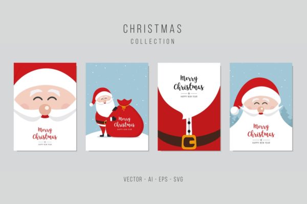 圣诞老人圣诞节贺卡制作矢量设计模板v3 Christmas Santa Claus Vector Card Set. vol.3