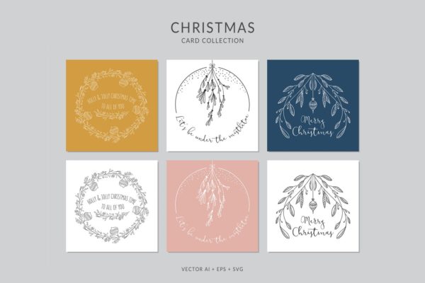 手绘圣诞装饰花环元素圣诞节贺卡制作设计模板v1 Christmas Greeting Card Vector Set
