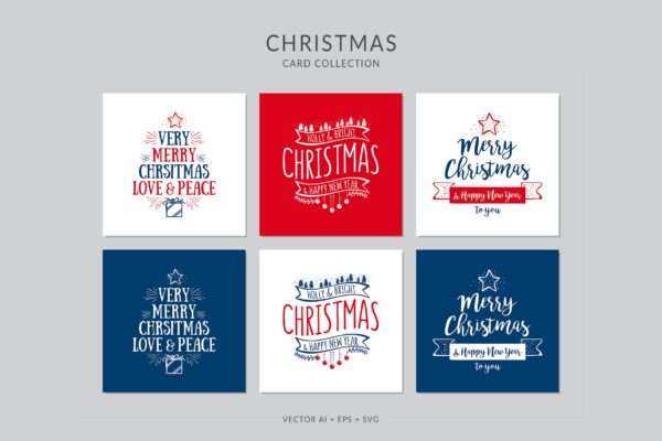 文字徽标图案圣诞节贺卡制作矢量设计模板v1 Christmas Greeting Card Vector Set
