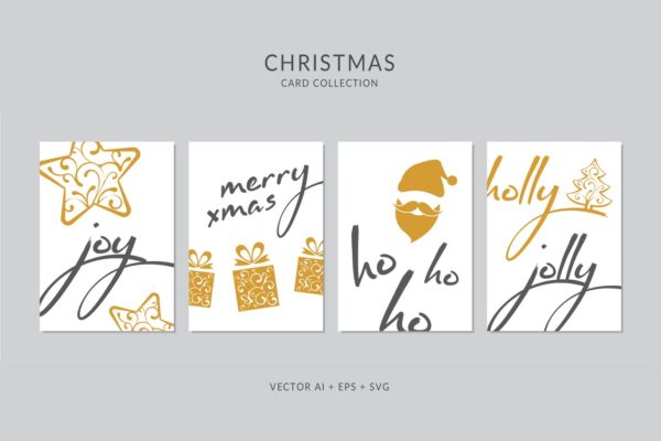 创意圣诞手绘图案&手写祝福语圣诞节贺卡制作设计模板 Christmas Greeting Card Vector Set