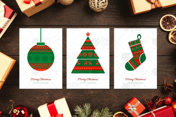 北欧挪威民族特色圣诞节贺卡制作设计模板 Norwegian Christmas Greeting Cards Set