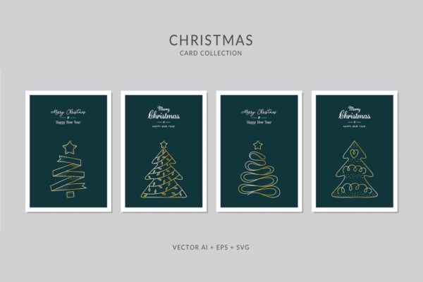 创意圣诞树图形圣诞节贺卡制作矢量设计模板 Christmas Greeting Card Vector Set