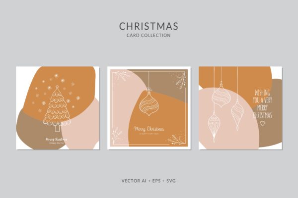 创意三色设计风格诞节贺卡制作矢量设计模板集v2 Christmas Greeting Card Vector Set